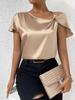 European and American summer satin short sleeves, satin kinks, solid color loose and versatile top women