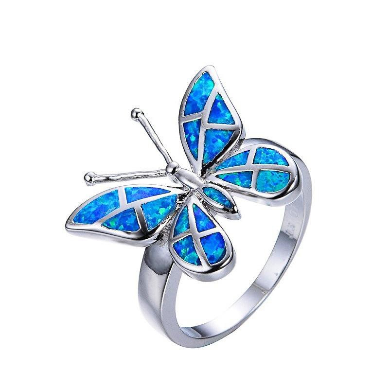 

Popular accessories creative ring European and American zircon retro opal blue butterfly ring women s jewelry No. 9 синій