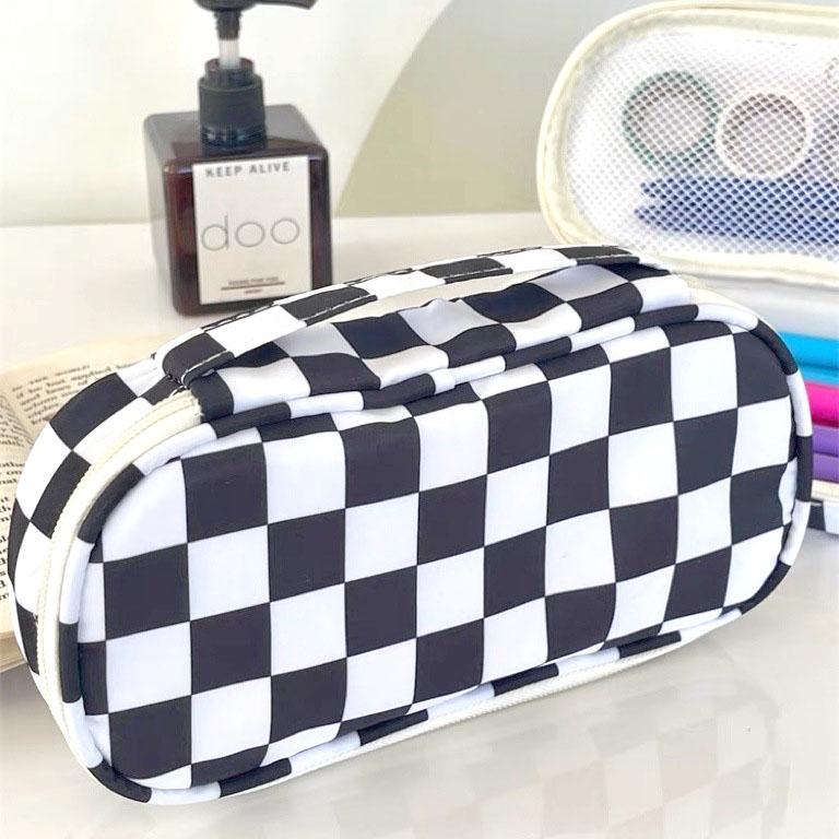 Kawaii Plaid Pencil Case Large Capacity Cute Portable Pen Box Back To School Office Supplies Korean Makeup Storage Stationery