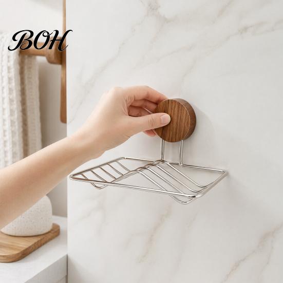 Easy Install Soap Rack Stainless Steel Dish, No-Drill Suction Cup Holder, with Removable Dish Double Slot Design, Drainage Tray for Bathroom