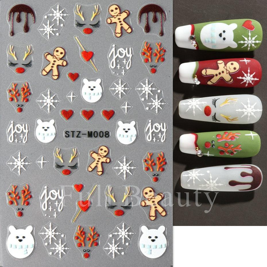 

3D золотые рождественские наклейки для ногтей Снежинка Санта-слайдеры для дизайна ногтей Наклейки Фольга Маникюрные украшения