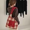 Fashionable Women's Shopping Bag Plaid Printed Plush Patchwork Bag Plush Shoulder Bag Girls