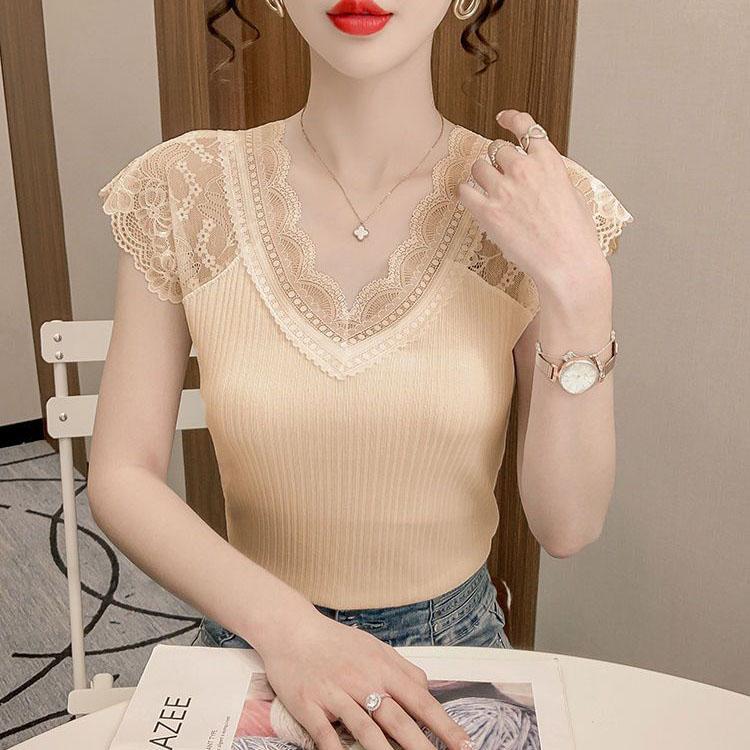 

Жилет на бретельках для женщин, летняя мода, кружевной v-образный вырез, большой эластичный тонкий костюм с универсальной нижней футболкой 2XL абрикосовый