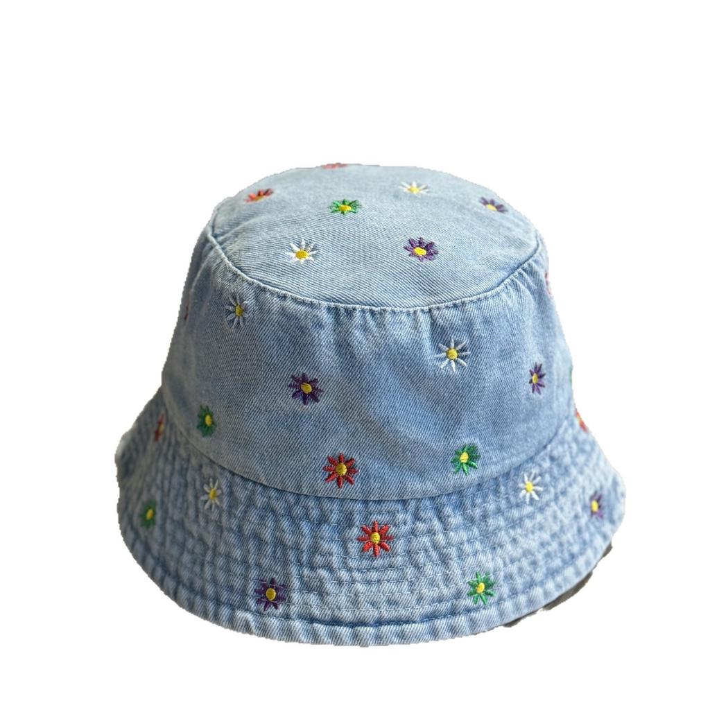 High-quality Denim Fisherman Hat for Women, New Spring/summer Style, Embroidered, Washed and Distressed, Fashionable and Versatile Bucket Hat,