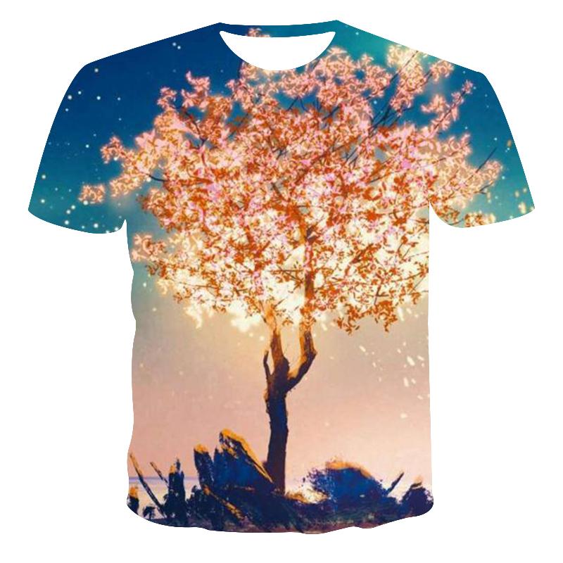 Men's T-Shirt Summer Forest Sunset Pattern 3d Printed Natural Pattern Casual Comfort O Collar Tops Oversized Clothing