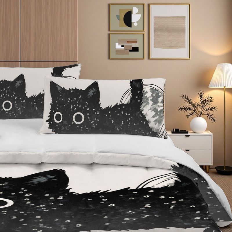 3Pcs Bedding Pillowcase Quilt Cover Set Black Cute Cartoon Pet Pattern 2D Digital Printing Suitable For Bedroom Dormitory Decor