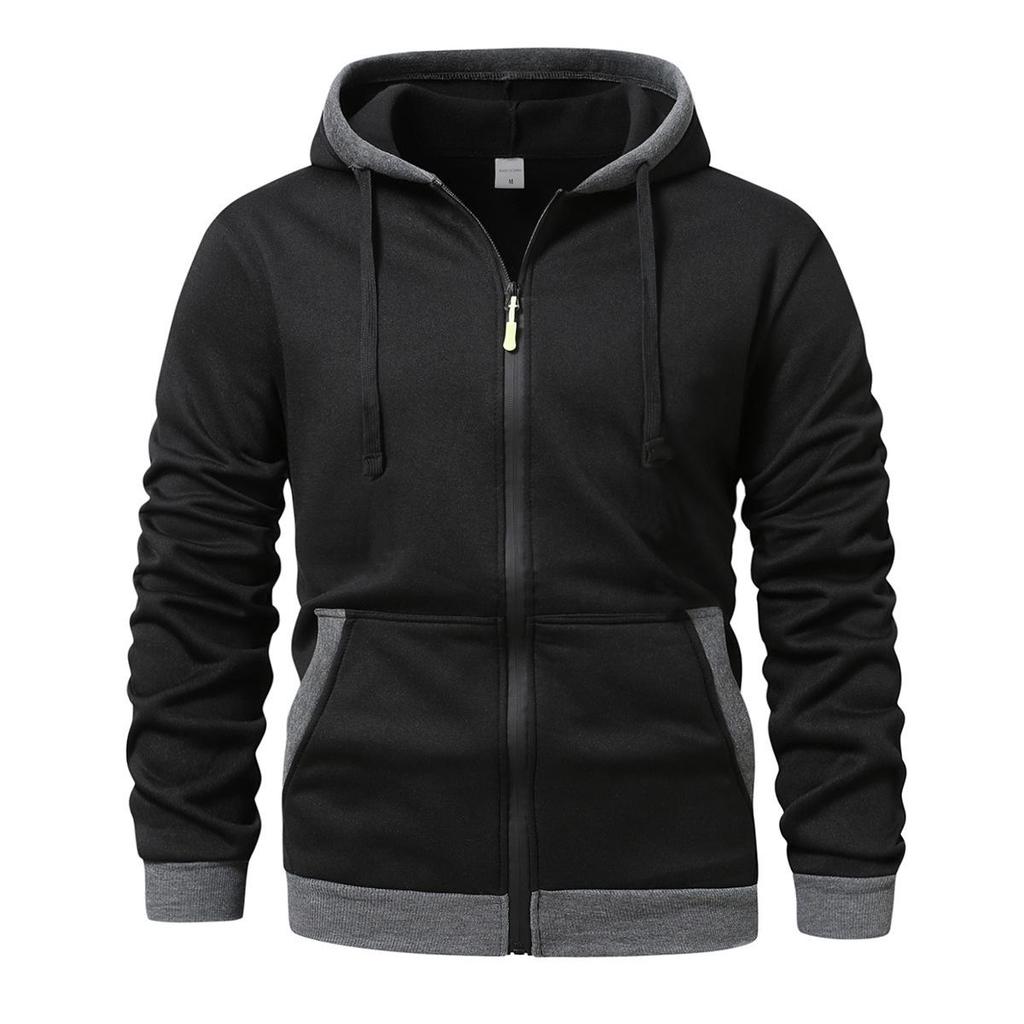 Men's Slim Fit Color Block Hooded Zip Sweatshirt Jacket for Spring/Autumn