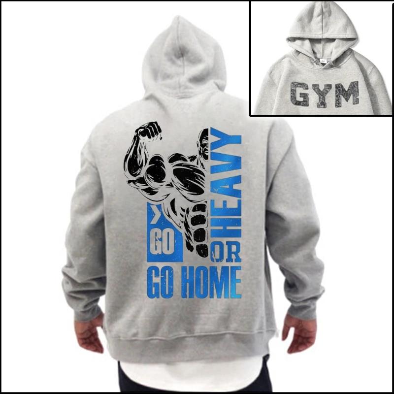 Sweat à capuche de Fitness Automne Hiver pour Homme - Sweatshirt Imprimé Double Face pour Musculation & Sports de Salle de Sport Pull Vêtement