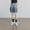 Chuyu Women's Pleated Acetate Puff Denim Shorts