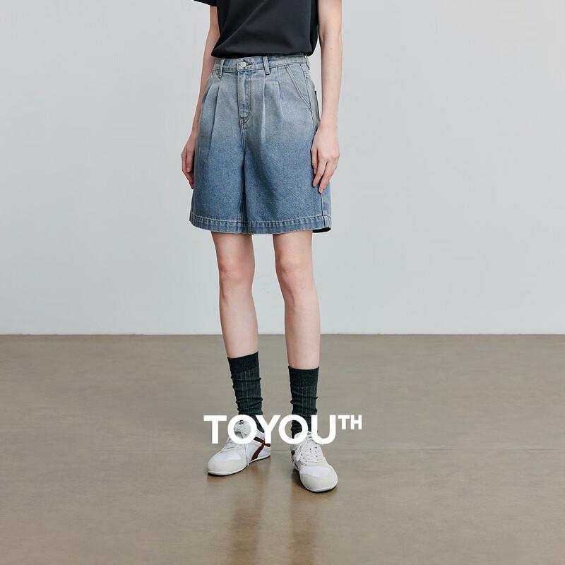 Chuyu Women s Pleated Acetate Puff Denim Shorts 26