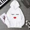 2025 Pretty Cute Eye Lashes Red Lips Print Women Hoodie Summer Casual Short Sleeve O Neck t-shirt Ladies White Hooded Sweatshirt