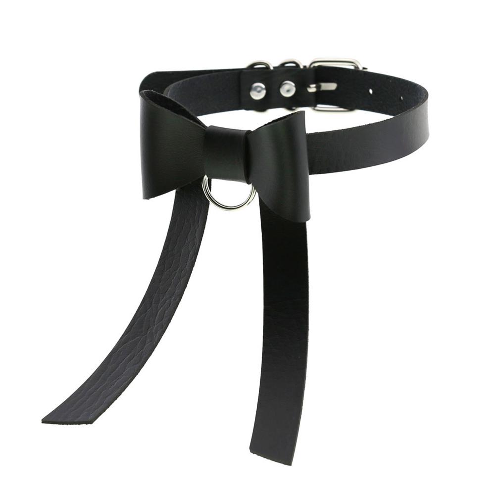 Black Leather BowKnot Choker Necklace Collar Gothic Fashion Punk Chocker Goth Clothing Accessories For Women Cosplay Jewelry