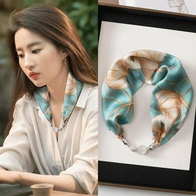 Clavicle Silk Scarf Korean Retro Women's Scarf Chain Magnetic Buckle Scarf  Effortless Styling
