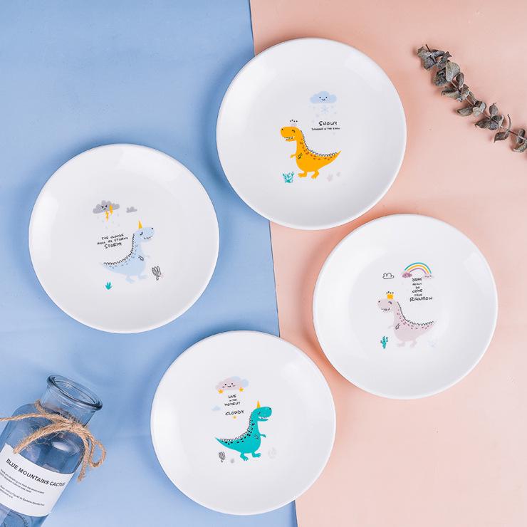 6-inch Ceramic Plate with Dinosaur & Rabbit Design – Cartoon Tableware for Hot Pot, Snacks, Cake, Home or Restaurant Use.