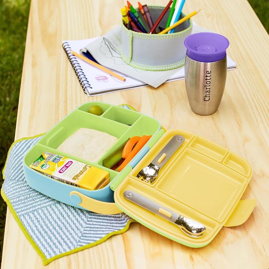 

Munchkin Lunch Bento Box for and Toddlers Includes Stainl Steel Utensils BPAFree 18 Months and Up Blue Green Yellow United States