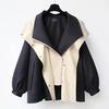 Armee-Grüner Mittellanger Trenchcoat mit Gürtel für Damen - Frühjahrs-/Herbst-Pendler-Oberbekleidung mit Colorblocking