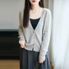 Women's V-neck Wool Knit Cardigan - Autumn/Winter Solid Color, Long Sleeve, Loose Fit Sweater.