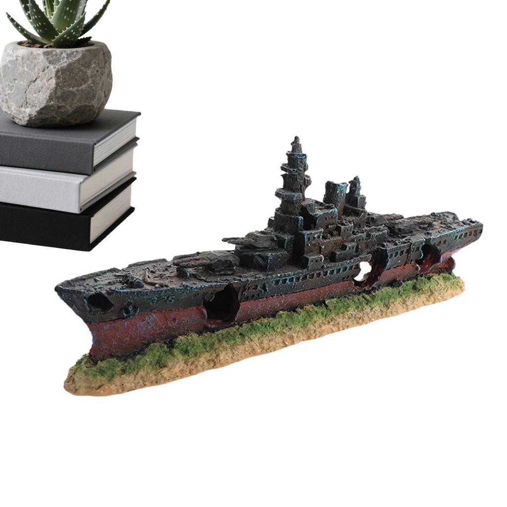 Super Warship Wreckage Fish Tank Landscape Ornament Sunken Ship Shaped Aquarium Decoration with Hiding Space Creative Crafts
