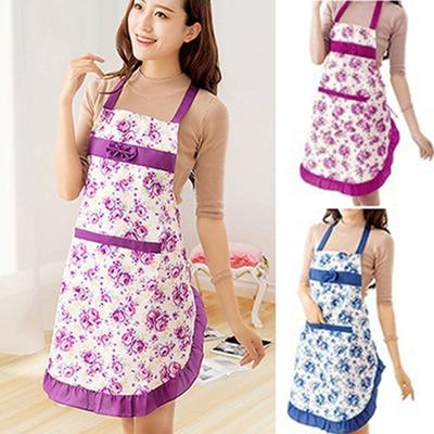 Babador feminino com estampa floral Bowknot cozinha restaurante avental de bolso para cozinhar