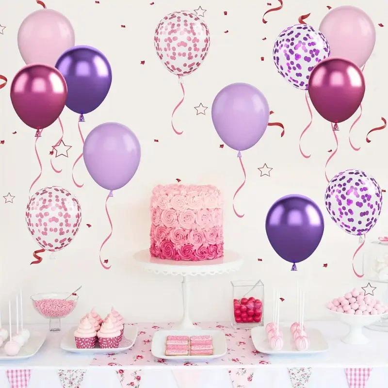 52 Pink & Purple Balloons: 12-inch Metallic Floral & Latex Sequin Party Set