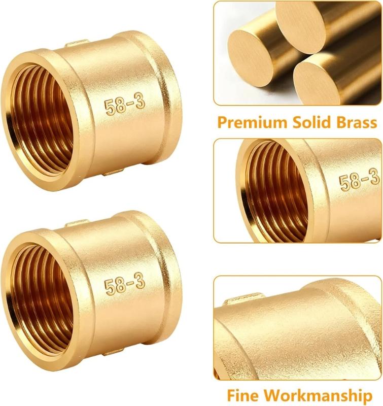 3lots 1 Inch Internal Thread Brass Couplings Includes Tape for Secure Sealing In Water Pipe Applications