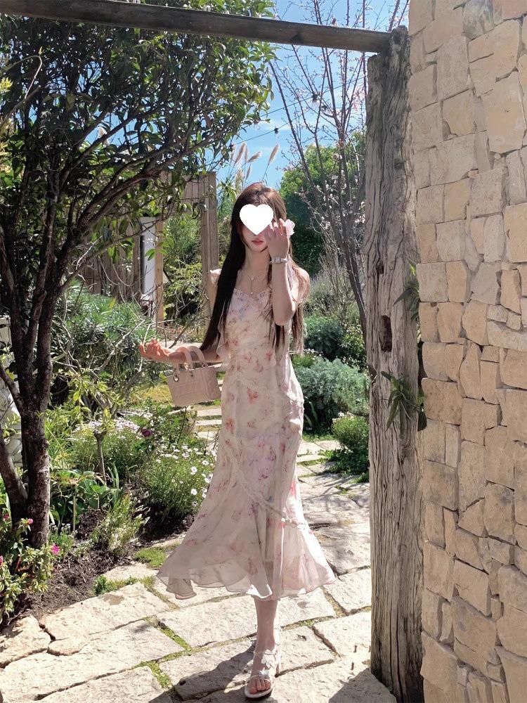 2026 New Alice Park Tour Irregular Fishtail Fairy Floral Camisole Long Dress