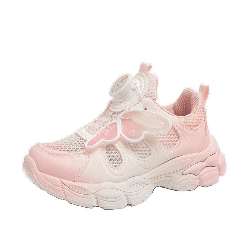Girls sneakers 2025 rotating button shoes butterfly princess wind dad shoes breathable mesh children's casual shoes
