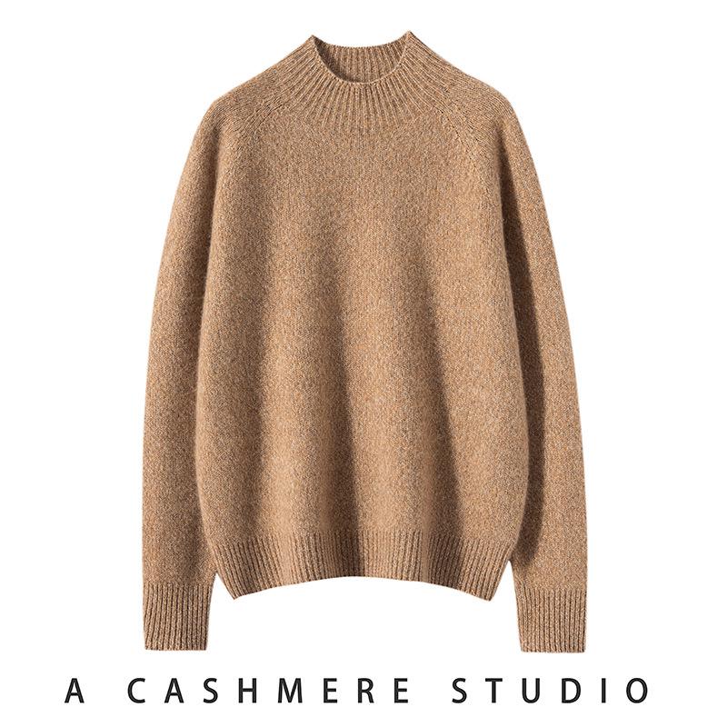 2024 Women's Retro Solid Color Three-Ply Heather Cashmere Half-High Collar Sweater