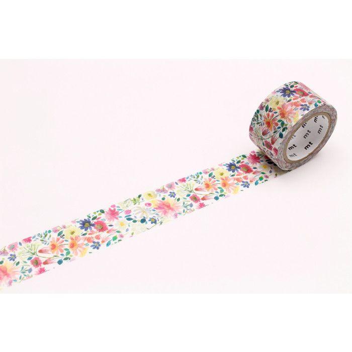 Masking Tape MT BlueBelleGray Zinnia Flowers 2.4cm X 7m