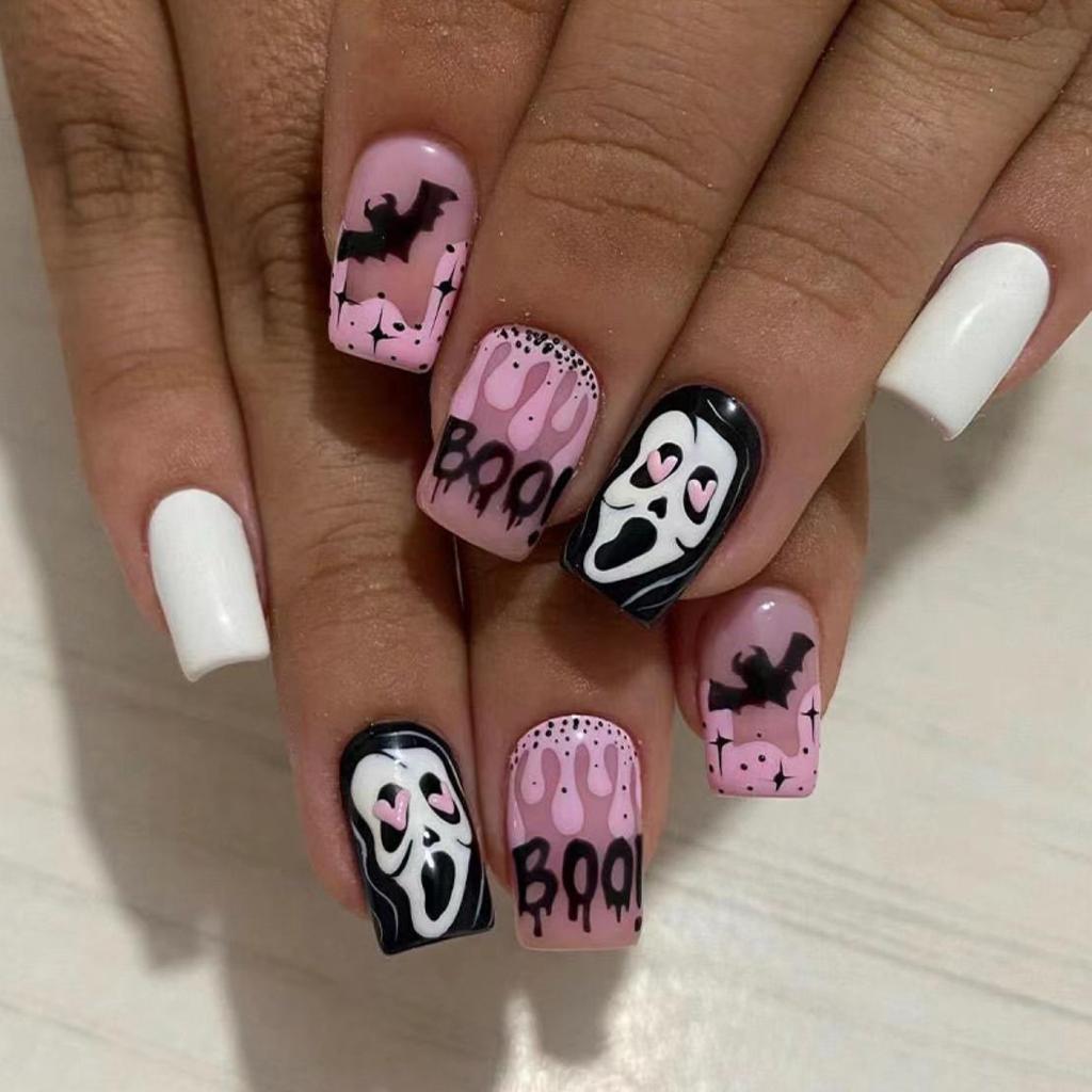 24Pcs Halloween Ballet False Nails with Jelly Blood Droplet Shading Design Coffin Press On Nails Mysterious Atmosphere Fake Nail