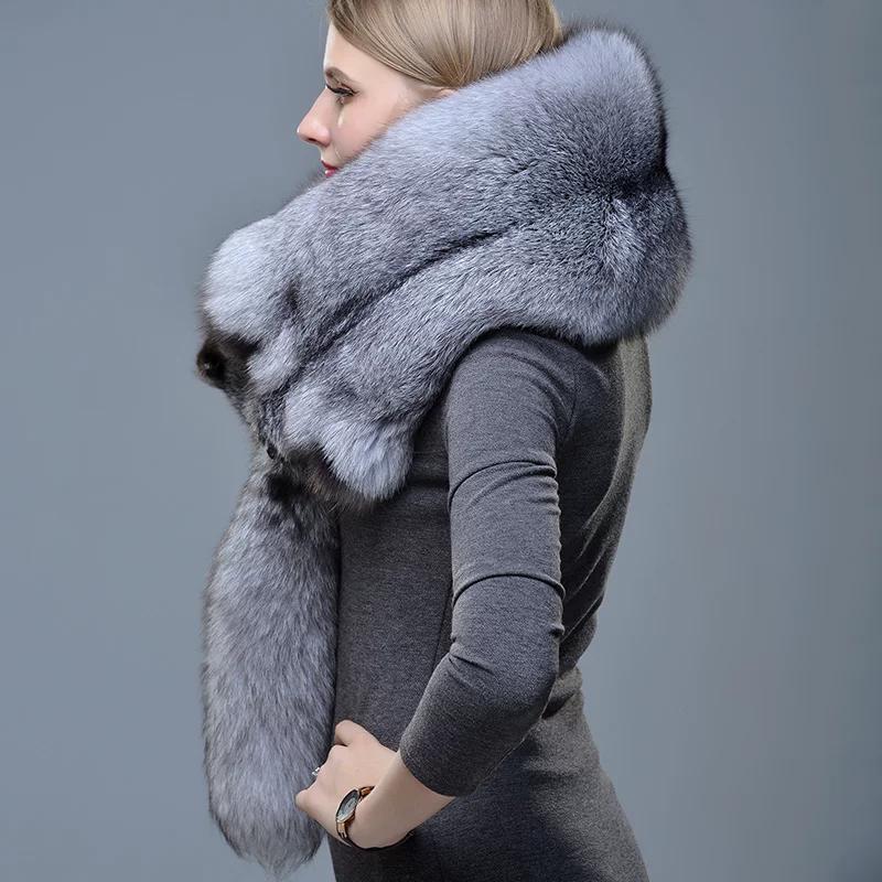 Whole Fox Fur Scarf Women's Winter Whole Fox Fur Collar Fur Scarf Men's Big Silver Blue Fox Shawl