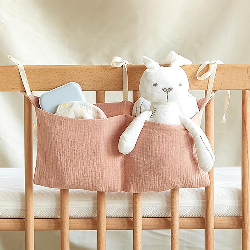 Pure Cotton Crepe Baby Crib Storage and Diaper Hanging Bag - Multiple Colors