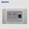 DELEFU Brazilian Model 118 Type 10A/20A Stainless Steel Grey Durable PC USB Socket with Type-C 20W Fast Charging