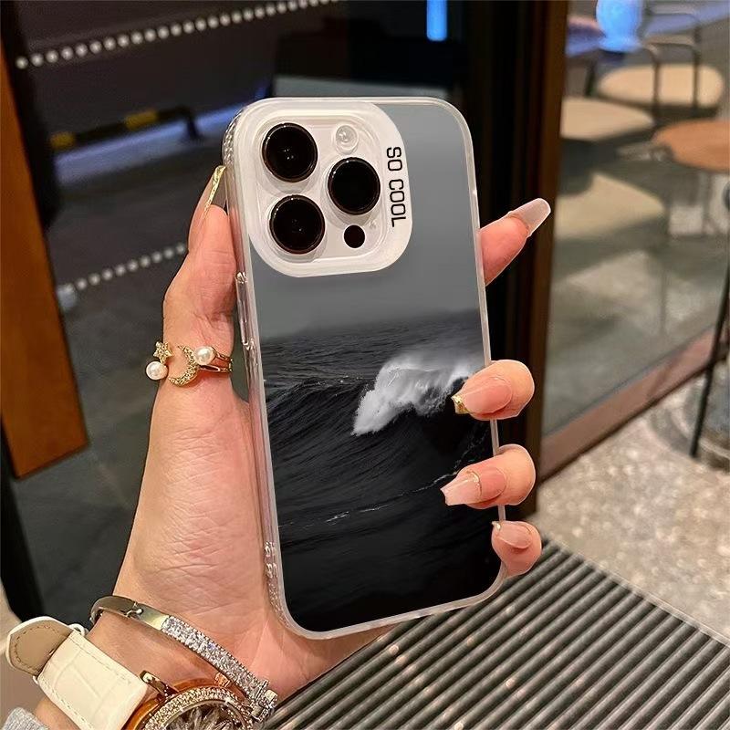 Black and white waves are suitable for Apple 17Promax mobile phone case iPhone16Promax new 15 advanced 14 cool
