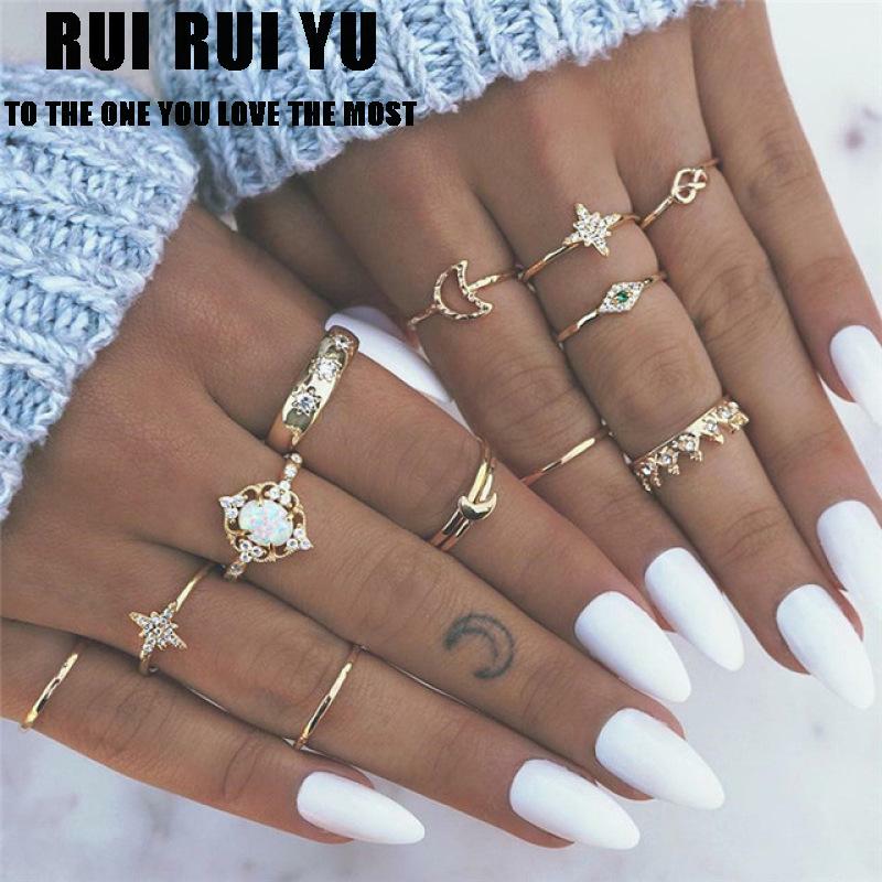 

RUI RUI YU, 13 шт./компл., женские кольца в стиле ретро, ​​рыбий хвост, завязанные в форме звезды, суставные кольца, ювелирные изделия