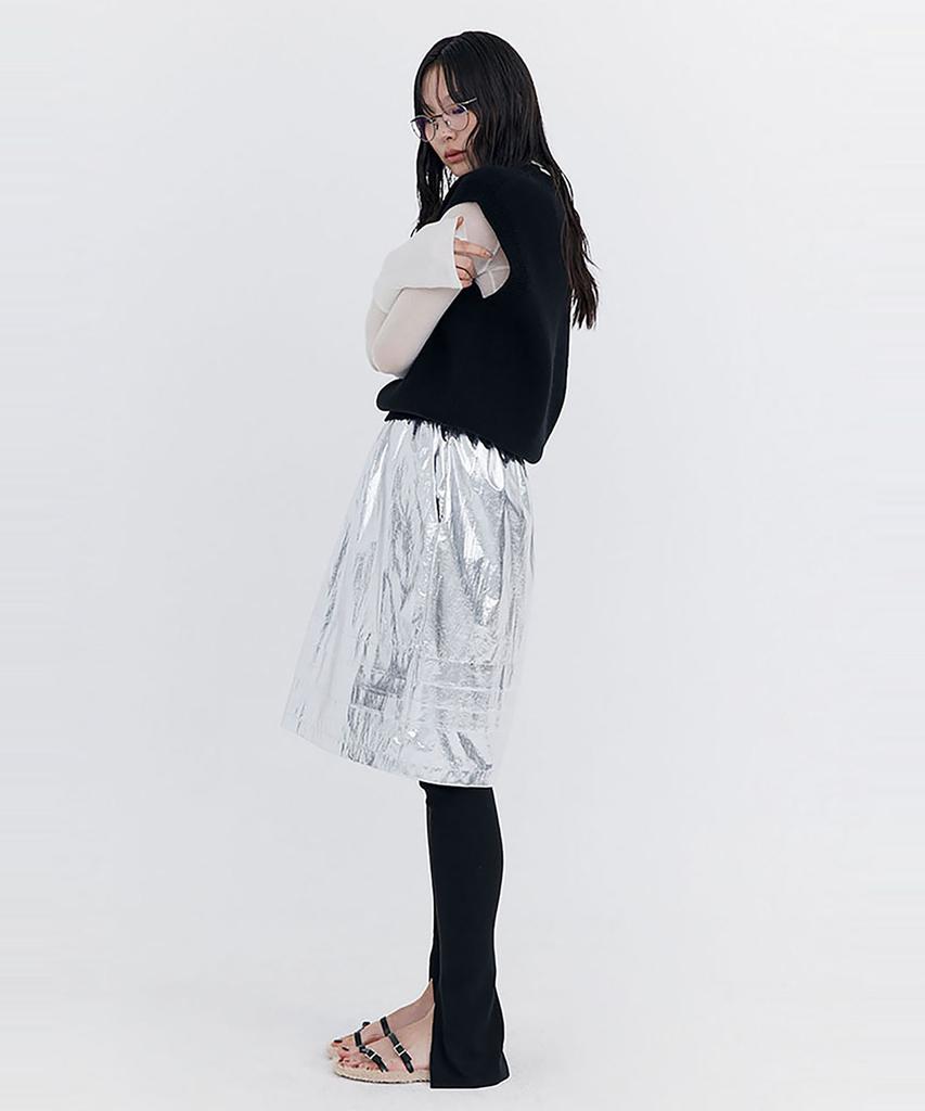 Bundercammer Raw-Cut Tuck Skirt_Silver