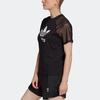 Adidas Originals Trefoil Large Logo Striped Print Spliced Casual Crew Neck Short Sleeve Drop Shoulder T-Shirt Women T-Shirt Black HC7039