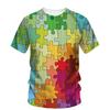 Kort Puslespil T-shirt Flerfarvet Flerform 3D Print T-shirts Rund Hals Korte Ærmer Til Mænd Børn Sommer Mode Nye T-shirts