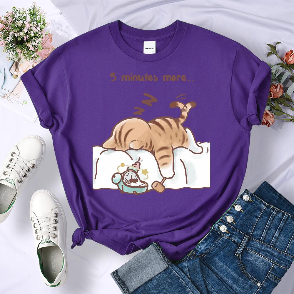 Die Katze, die immer schlafen will Musterdesign Damen T-Shirts Sommer All-Match Kleidung Trendy O-Ausschnitt T-Shirt Y2K Hip Hop Top