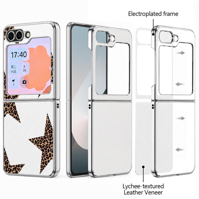 Colorful Stars Print Phone Case For Samsung Galaxy Z FlIP 7 FE 6 5 Z Flip7 Flip6 Flip5 Luxury Plating PC+PU Leather Hybrid Folding Phone Cover