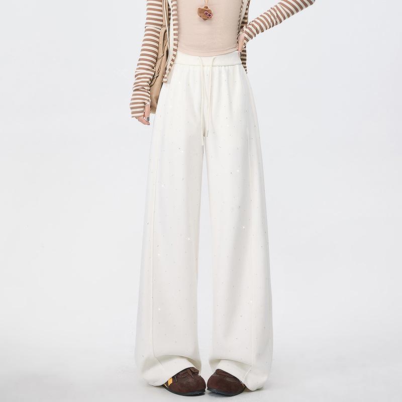 Women s High-Waisted Polka Dot Wide-Leg Pants - Spring Slimming Fashion M абрикосовый