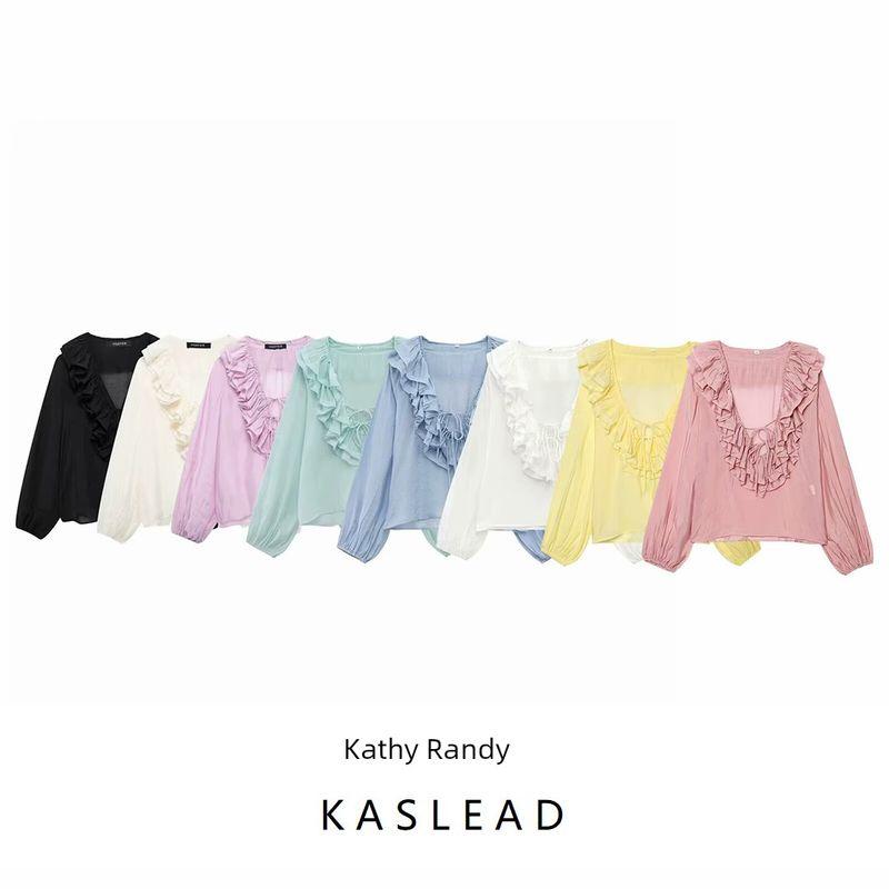 Kaslead New Arrival Women's Fashion Style Fashion Minimalist Laminated Decoration Long Sleeves Shirt 8544207
