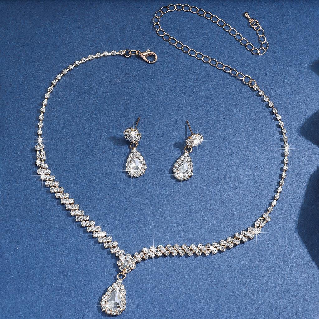 Bridal Jewelry Set Bracelet Necklace Earrings Wedding Women's Evening Dress Accessories Two-piece Set