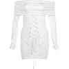 Pure desire Spice Girl style strap waist one-word shoulder long-sleeved dress women's autumn new slim-fitting sexy hip-wrapped short dress