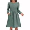 Women's Crew Neck Long Sleeve Midi Dress Loose Fit Mid Waist Street Style Swing Dress