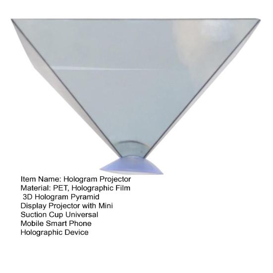 3D Hologramová pyramidová projekční jednotka s mini přísavkou Přenosné univerzální mobilní chytré telefonní 3D holografické projekční zařízení