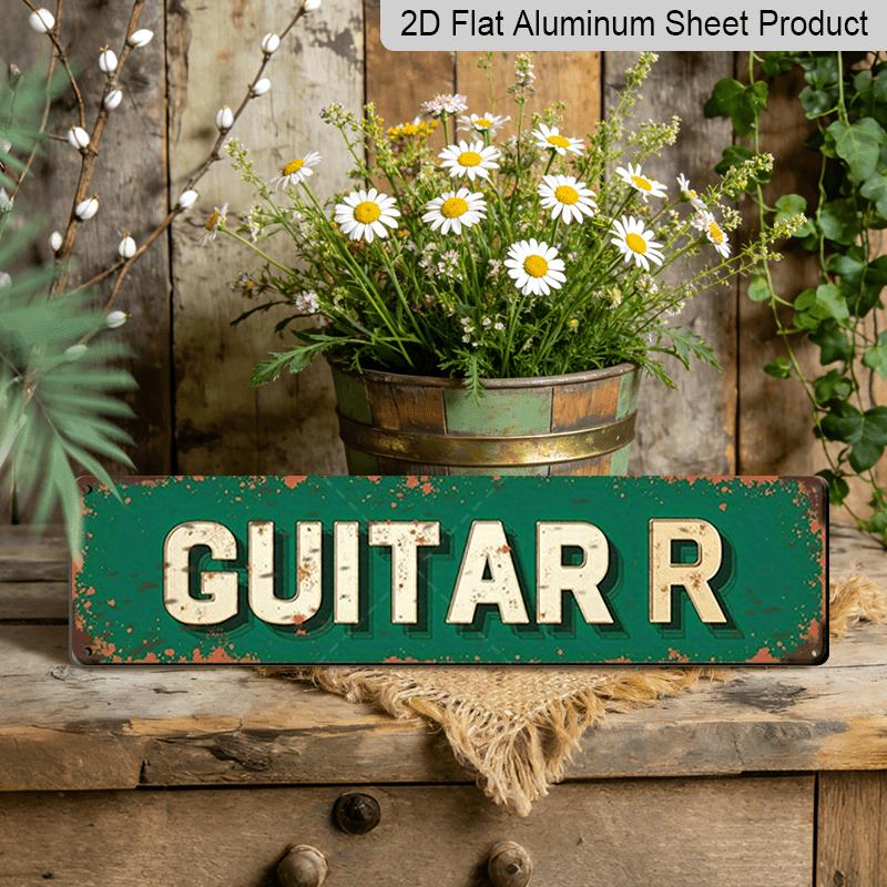 

2D Flat 1pc, 15.7×3.94inch Vintage Guitar Dr Music-Themed Street Sign, Aluminum Decorative Sign, Rustic Green Metal Wall Art Suitable For 40cm x 10cm