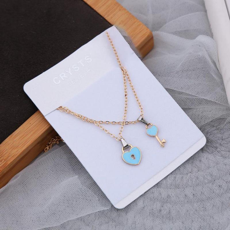 New Simple Fashion Key Love Lock Pendant Couple Necklace a Pair of Retro Men's and Women's Gold Collarbone Chain