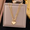 French Titanium Steel Heart Choker Necklace And Bracelet Set Sweet Peach Heart Tassel Design Women Jewelry