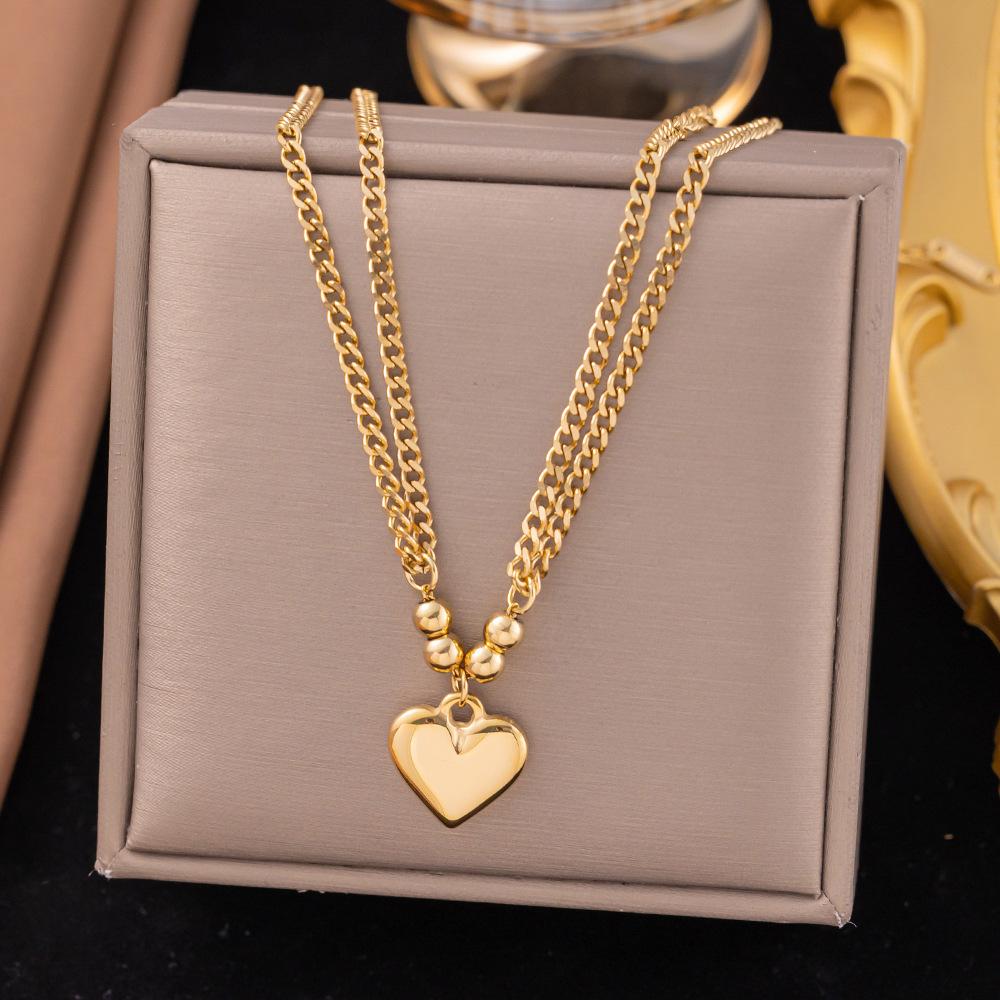 French Titanium Steel Heart Choker Necklace And Bracelet Set Sweet Peach Heart Tassel Design Women Jewelry